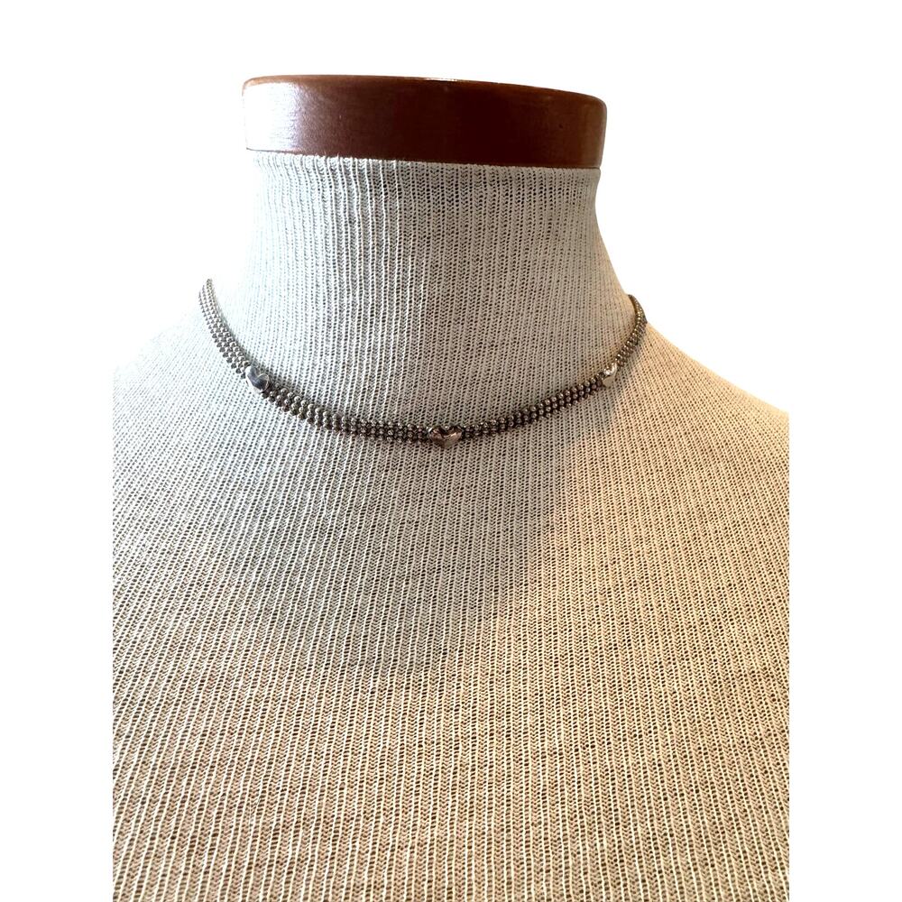 Vintage Y2K trio heart panther ball and choker sterling silver necklace